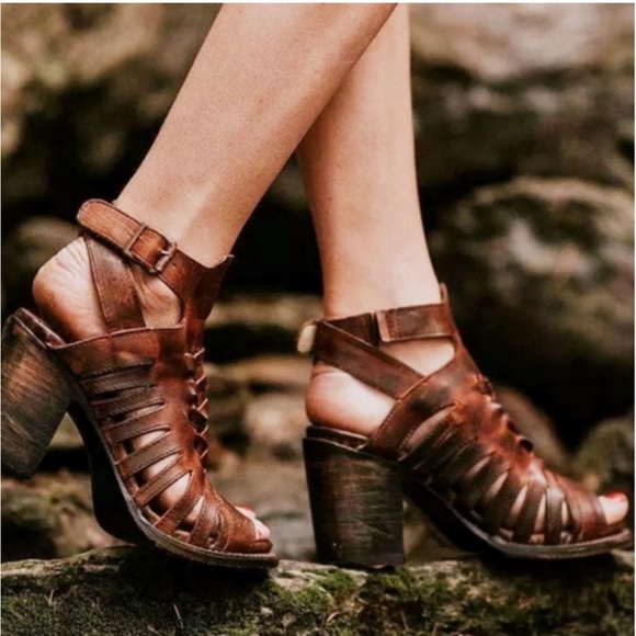 freebird Shoes - Freebird bongo sandal booties brown leather heeled distressed moto bohemian